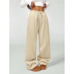 PETITE Women Fall Khaki Pebble Seam Detail Straight Leg Sweatpants